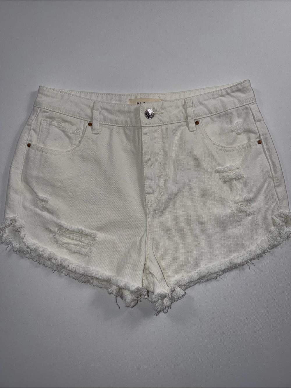 PacSun High Rise Festival Shorts 28 White Distressed Denim Cutoff Raw Hem